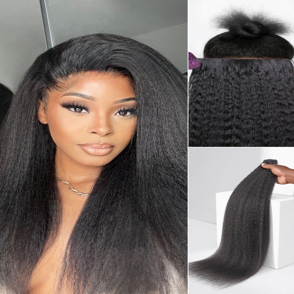 LUVME Invisible Clip in Hair Extensions, Kinky Straight Real Human Hair Remy Hair Clip ins for Women, Natural Human Hair, 24 inch 110g 7Pcs, Natural Black