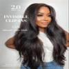 LUVME Invisible Clip in Hair Extensions, Kinky Straight Real Human Hair Remy Hair Clip ins for Women, Natural Human Hair, 24 inch 110g 7Pcs, Natural Black view 2