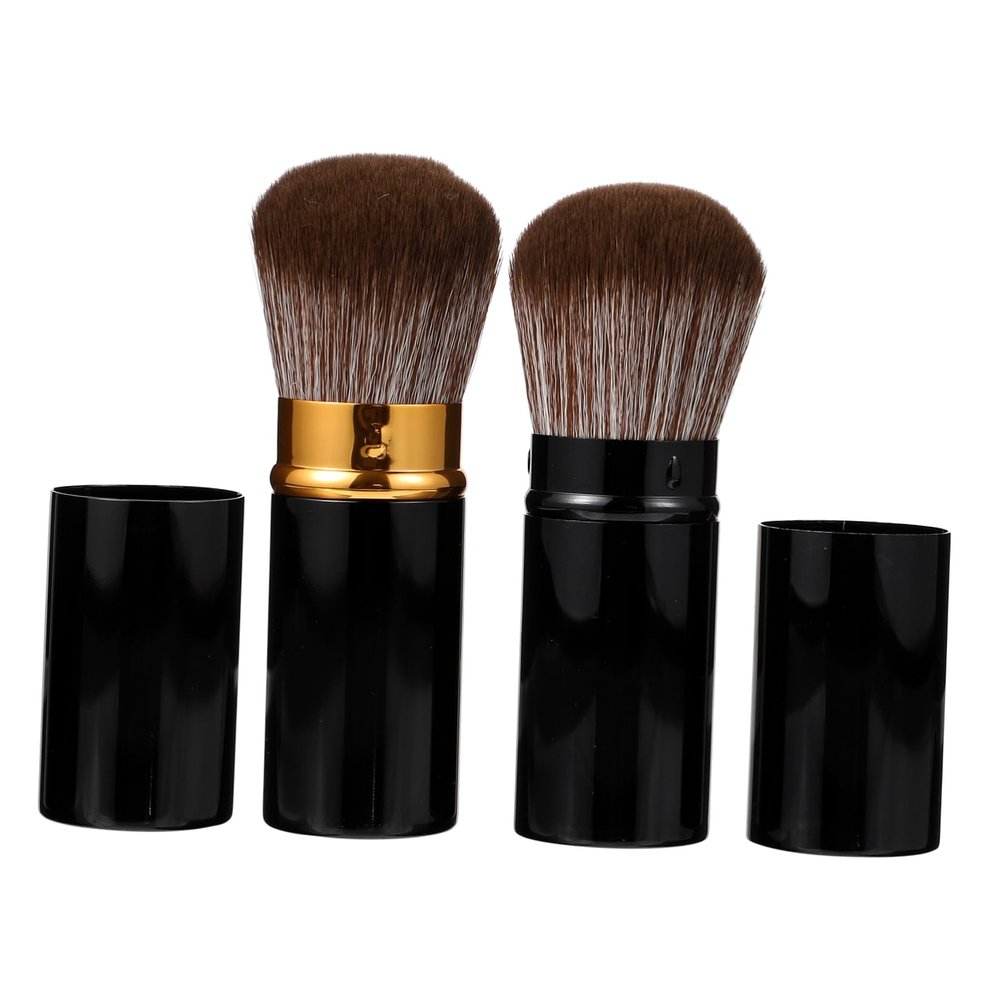 Healeved 2pcs Portable Makeup Brush Foundation and Blusher Brush for Travel and Everyday Use Practical Cosmetic Tool for Loose Powder and Blush Lightweight and Compact Design