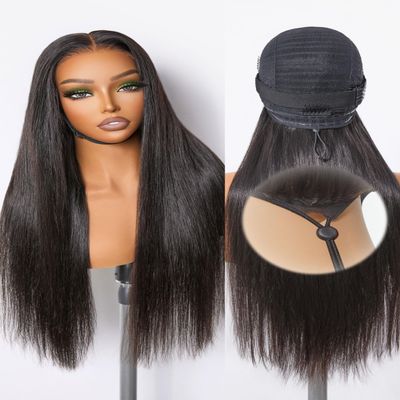 Frodio Drawstring Wigs Glueless Human Hair 6x4 Lace Front Wigs Silky Straight Lace Frontal Wig Pre Cut Plucked Lace Frontal 24 Inches Natural Black