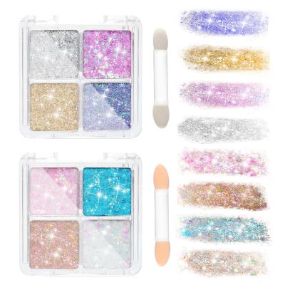 2-Pack Face Gems Glitter Palette Set, 8 Vibrant Colors Body Glitter Gel with 2 Applicators, Long-Lasting Face Cheeks, Eyes, Body  No Glue Needed, Perfect for Parties, Halloween, Festivals