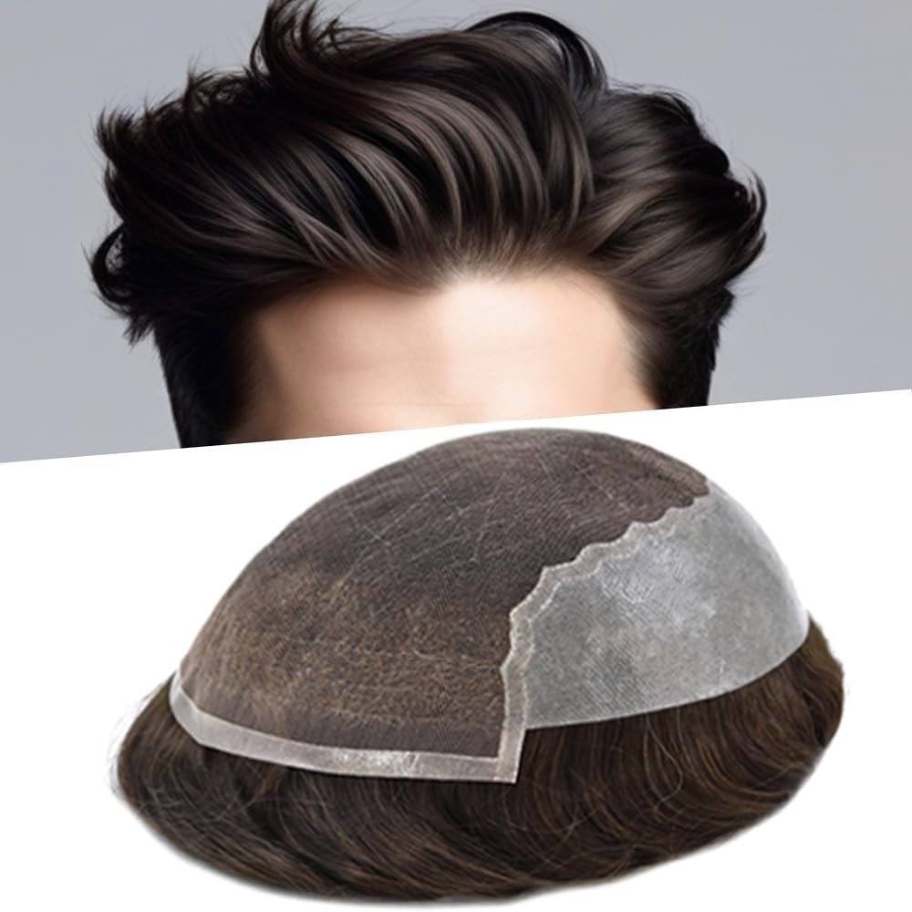 Hair Wonders Mens Hairpiece Remy Human Hair Toupee For Men Swiss Lace Mens Hair System Protesis Capilar Men Toupee 7X10#2Darkest Brown 120% Density