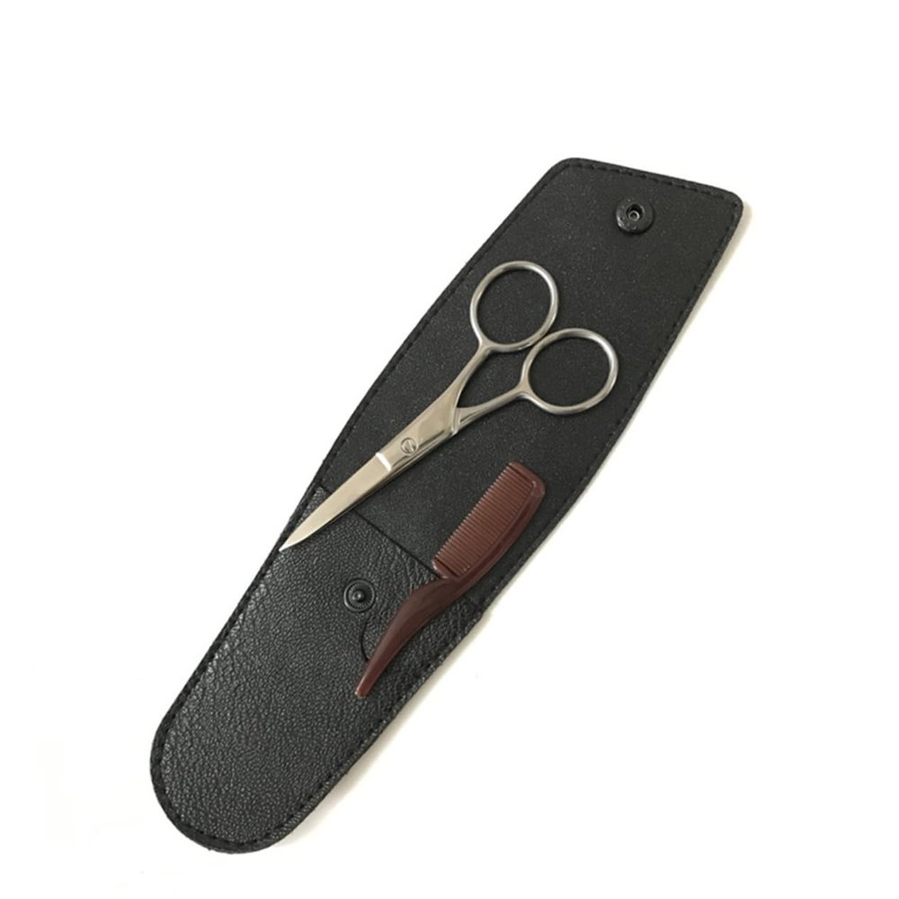 Healeved 1set Stainless Steel Beard Scissors and Eyebrow Trimmer Kit with Comb Grooming Tool for Men for Home and Barber Shop Use Includes Portable Storage Bag