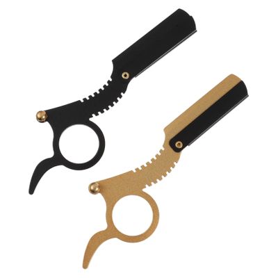 IWOWHERO Barber Shop Essential 2pcs Men's Fingertip Razors Manual Shaver for Beard Sideburns Short Fine Hair