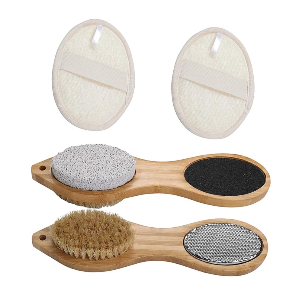 Healvian Bamboo Foot Care Tools Set 4pcs Pedicure Board Pumice Stone and Foot Scrubber Effective Callus Remover for