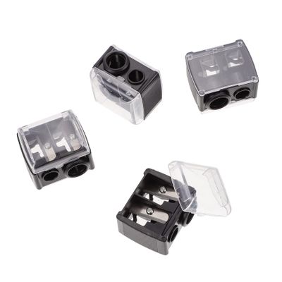 PartyKindom 4pcs Dual Pencil Sharpener for Eyeliner and Brow Pencils Cosmetic Sharpener Shavings Collector Makeup Tool for Precision Application Black