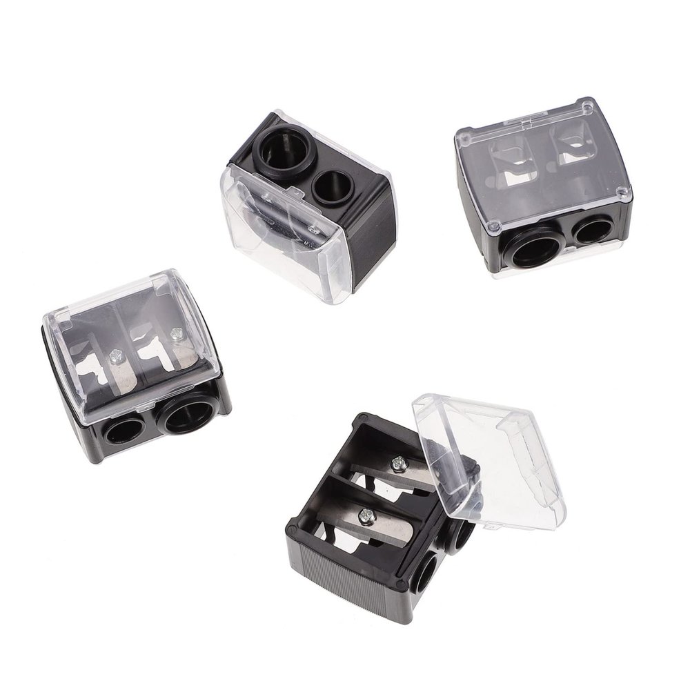 PartyKindom 4pcs Dual Pencil Sharpener for Eyeliner and Brow Pencils Cosmetic Sharpener Shavings Collector Makeup Tool for Precision Application Black