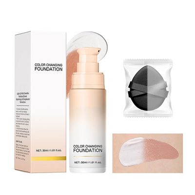 Color Changing Foundation 30ml Lightweight Liquid Makeup for to Natural & Dark Skin Tones, Long-Lasting Moisturizing Base with Flawless Coverage(White)