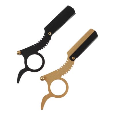 PartyKindom 2pcs Men's Manual Razor Barber Finger Shaver for Beard Sideburns Fine Hair