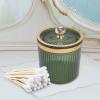 Teruyol Vanity Makeups Organizer, Swab Holder Canister with Lid, Multifunctional Cosmetics Jar, Makeup Pads Container for Desktop Household Restroom, Green view 2