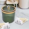 Teruyol Vanity Makeups Organizer, Swab Holder Canister with Lid, Multifunctional Cosmetics Jar, Makeup Pads Container for Desktop Household Restroom, Green view 3