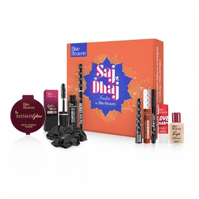 Bl.ue Hea..ven Saj Dhaj Festive Makeup Kit for women- Natural, Pack of 10 | Full face Makeup kit, Medium Tone combo, 19g+26.3ml