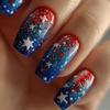 24Pcs American Independence Day Press on Nails Square Medium Fake Nails with Red Blue White Gradient Star Designs Artificial Nail 4th of July Full Cover Stick on Nails for Women and Girls view 1