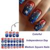 24Pcs American Independence Day Press on Nails Square Medium Fake Nails with Red Blue White Gradient Star Designs Artificial Nail 4th of July Full Cover Stick on Nails for Women and Girls view 2