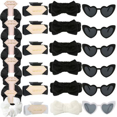 Tethzeng Bridesmaid Scrunchies Proposal Gifts square 4.1inch Bachelorette Hair Claws Clips Girls heart sunglasses headband gift for Wedding Party Favors (24, White&Black)