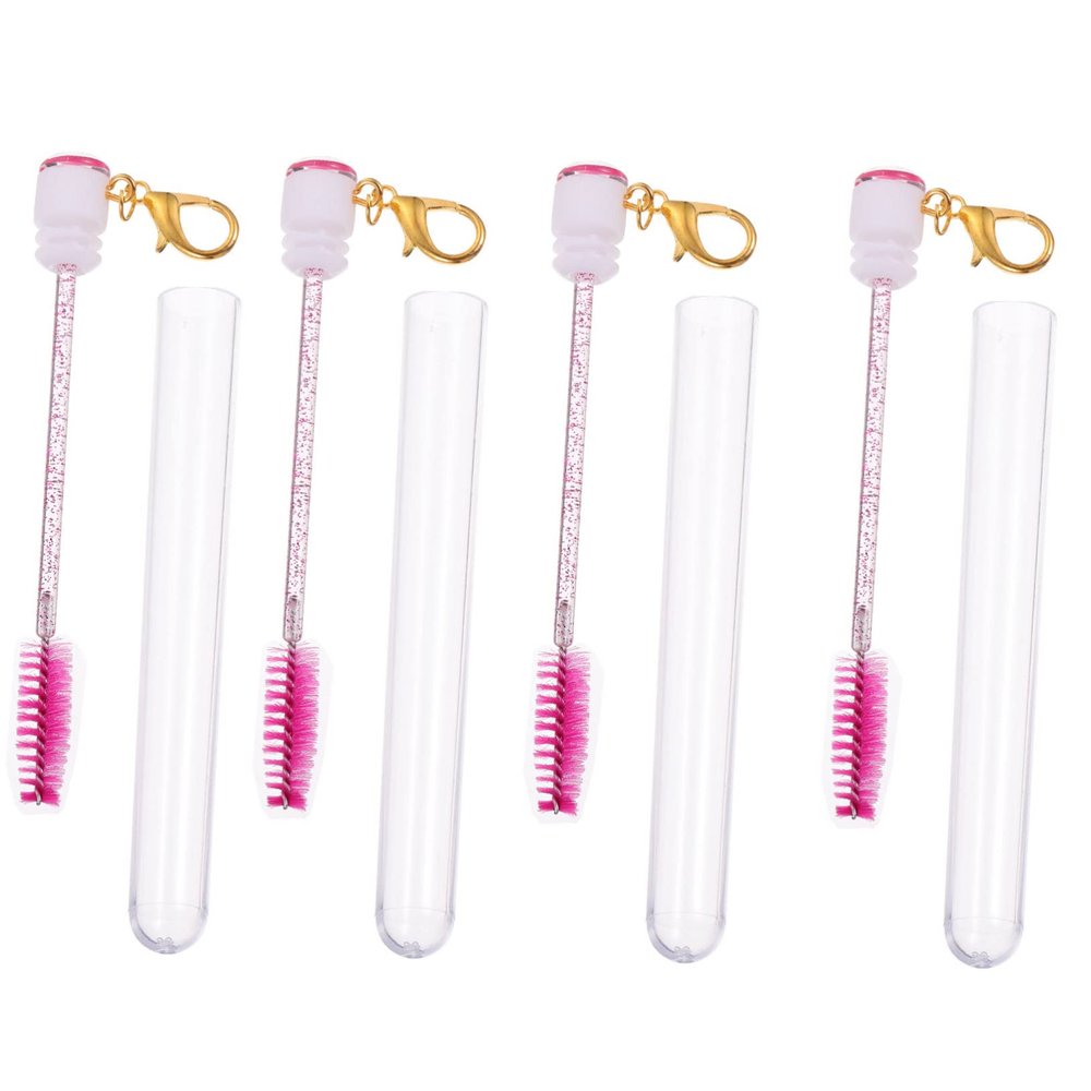 ELAYARD 4pcs Portable Eyelash Brush Tubes Keychain Reusable Mascara Wands for Eyebrow Makeup Eyelash Brushes for Travel and Daily Use for Beginners and Makeup Artists