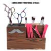 Wooden Hair Scissors Large Storage Box, Hairdressing Scissors Holder Shears Block, Barber Table Collector for Hairstyling, Combs Clips, Brushes, Salon Barber Scissor, Holder Rack view 3