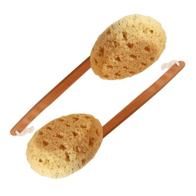 18" 2pcs Extra Long Handle Beechwood Bath Brush with Sponge - Exfoliating & Massaging Back Scrubber for Shower