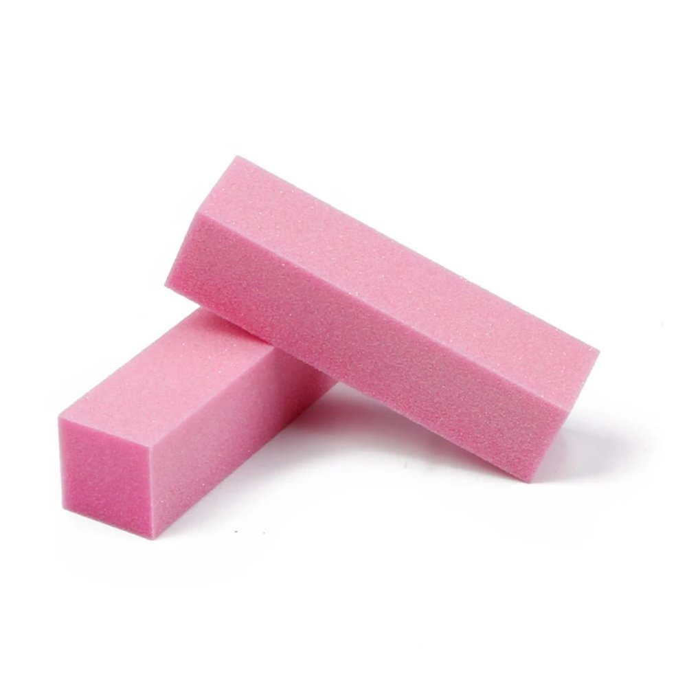 2Pcs Nail Buffer Blocks, 4 Sided Sponge Buffering Blocks for Acrylic, Natural Nail Cares, Professional Manicure(Pink)