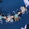 YUEKISEN Bridal Pearl Wedding Headband Gold Leaf White Flower Headpiece Princess Fairy Flower Headband Floral Hair Accessories for Women Photography Party Prom (Blue) view 3