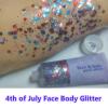 Go Ho 4th of July Outfits for Women,Red White and Blue Face Body Glitter Gel,9 PC Necklaces,3 Pairs Star Sunglasses and 6 PC Rubber Bracelets Wristbands Set for USA Patriotic Outfits Makeup view 4