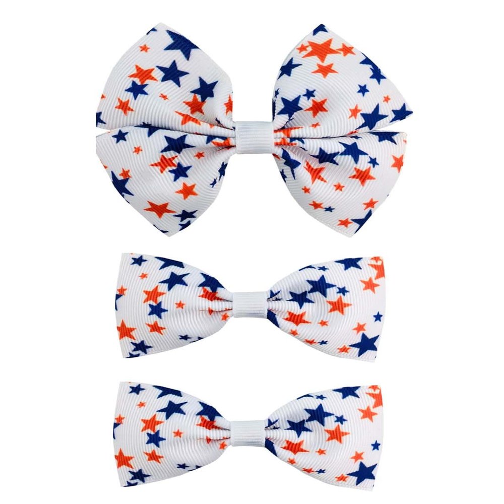 3pcs Baby Girls Hair Bow Clip Star Stripe Hair Clip 4th of July Hairs Accessories Red White Blue Bowknot Hair Clips Hairpin ZFJ52 (Set 1)