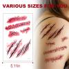10 Sheets Halloween Zombie Scar Temporary Tattoos10pcs Fake Bloody Wound Stitch Scar Scab Waterproof Sticker Halloween Masquerade Prank Makeup Props makeup accessories for men and women view 3