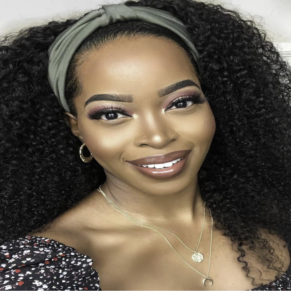 KLAIYI Afro Kinky Curly 3/4 Half Wig Human Hair Glueless Wear and Go Wig with or without Headband Natural Curls Non Lace Front Full Machine Made Ready to Wear Beginner Friendly 12A 180% Density 24Inch