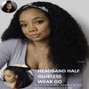 KLAIYI Afro Kinky Curly 3/4 Half Wig Human Hair Glueless Wear and Go Wig with or without Headband Natural Curls Non Lace Front Full Machine Made Ready to Wear Beginner Friendly 12A 180% Density 24Inch view 4