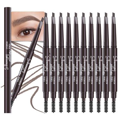 12 Pcs Ultimate Eyebrow Retractable Definer Pencils,Dual-Sided Natural Soft Textured Eyebrow Pencil, for Daily Look Eyebrow Makeup,Brow Brush,Fine Tip (12Pcs-Dark Brown-Retractable Triangle)