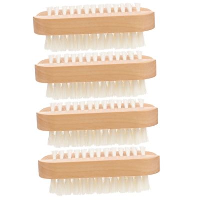 BESTYASH Dual-Sided Wooden Nail Brush Set 4Pcs Natural Boar Bristle Fingernail Scrubber Soft Stiff Bristles for Effective Nail Cleaning Random Color