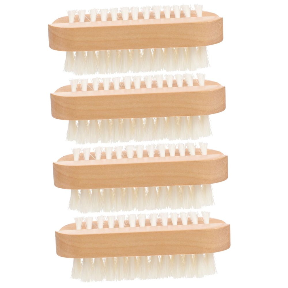 BESTYASH Dual-Sided Wooden Nail Brush Set 4Pcs Natural Boar Bristle Fingernail Scrubber Soft Stiff Bristles for Effective Nail Cleaning Random Color