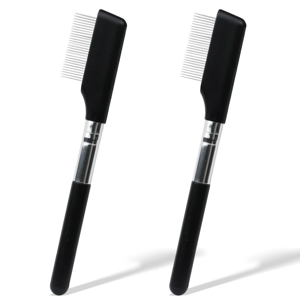 2 Pcs Eyelash Separator Brush - Compact Eyelash & Eyebrow Grooming Tool with Metal Teeth, Small Eyelash Comb