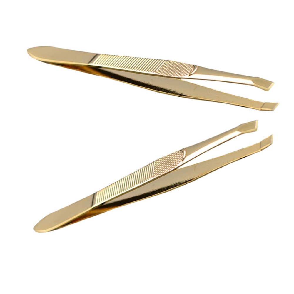 Baluue 2pcs Plated Stainless Tweezers for Eyebrow Trimming Eyelash Extensions Compact Beauty Tools for Women Multi-use Grooming Nippers