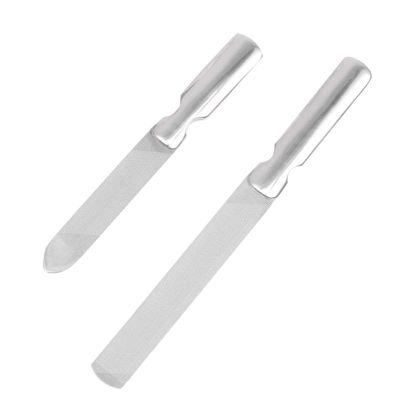 Baluue 2PCS Stainless Steel Nail Files Set Short Long Style Anti-Rust Nail Buffers for Manicure and Pedicure Sturdy Metal Shaping Tools for Home and Salon Use