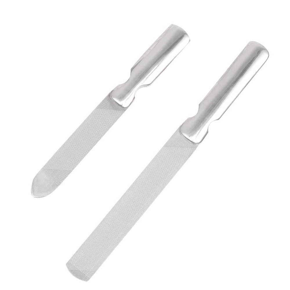 Baluue 2PCS Stainless Steel Nail Files Set Short Long Style Anti-Rust Nail Buffers for Manicure and Pedicure Sturdy Metal Shaping Tools for Home and Salon Use