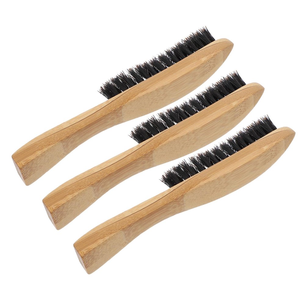 CALLARON 3pcs Natural Boar Bristles Beard Brush for Men Mustache Cleaning Tool Shaving Care Supplies Wooden Handle Massage Random Style