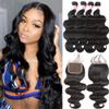 12A Body Wave Bundles with Closure Brazilian Human Hair 4 Bundles with Closure20 22 24 26+18Body Wave 100% Unprocessed Virgin Hair Bundles with 4x4 Lace Closure Free Part Natural Black view 1