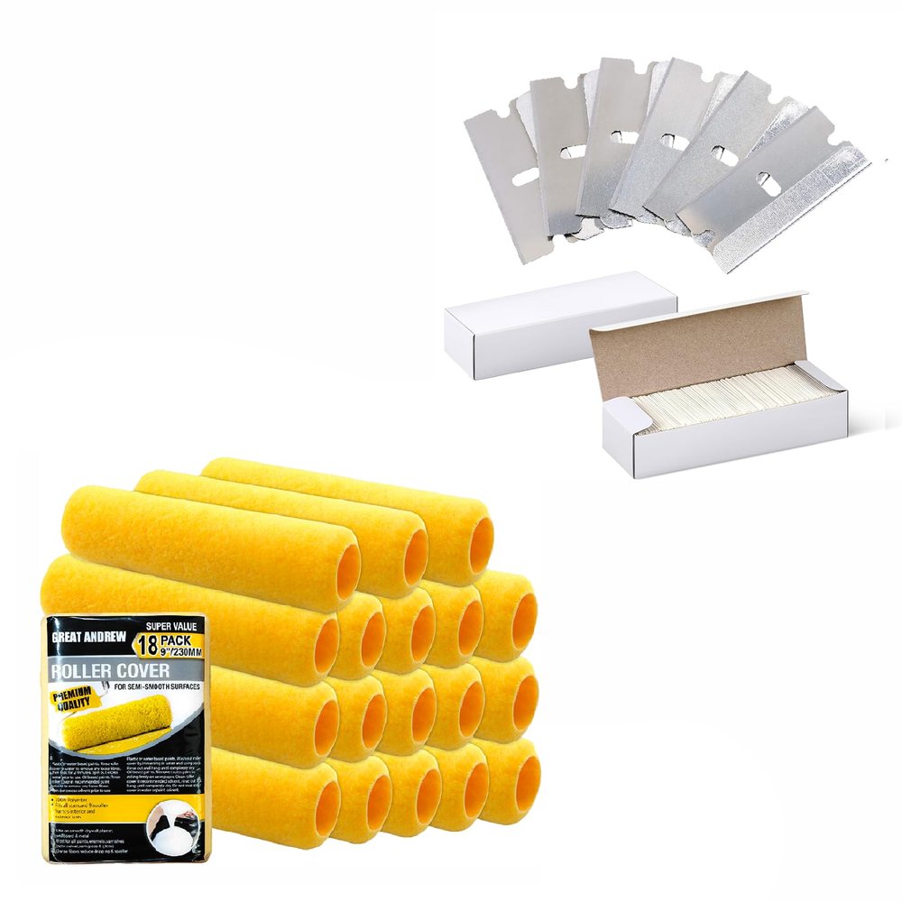 18 PCS Paint Rollers + Single Edge Razor Blades