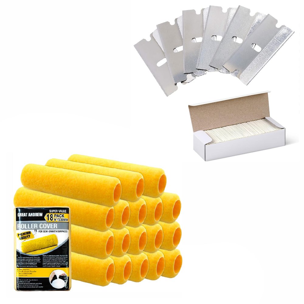 18 PCS Paint Rollers + Single Edge Razor Blades