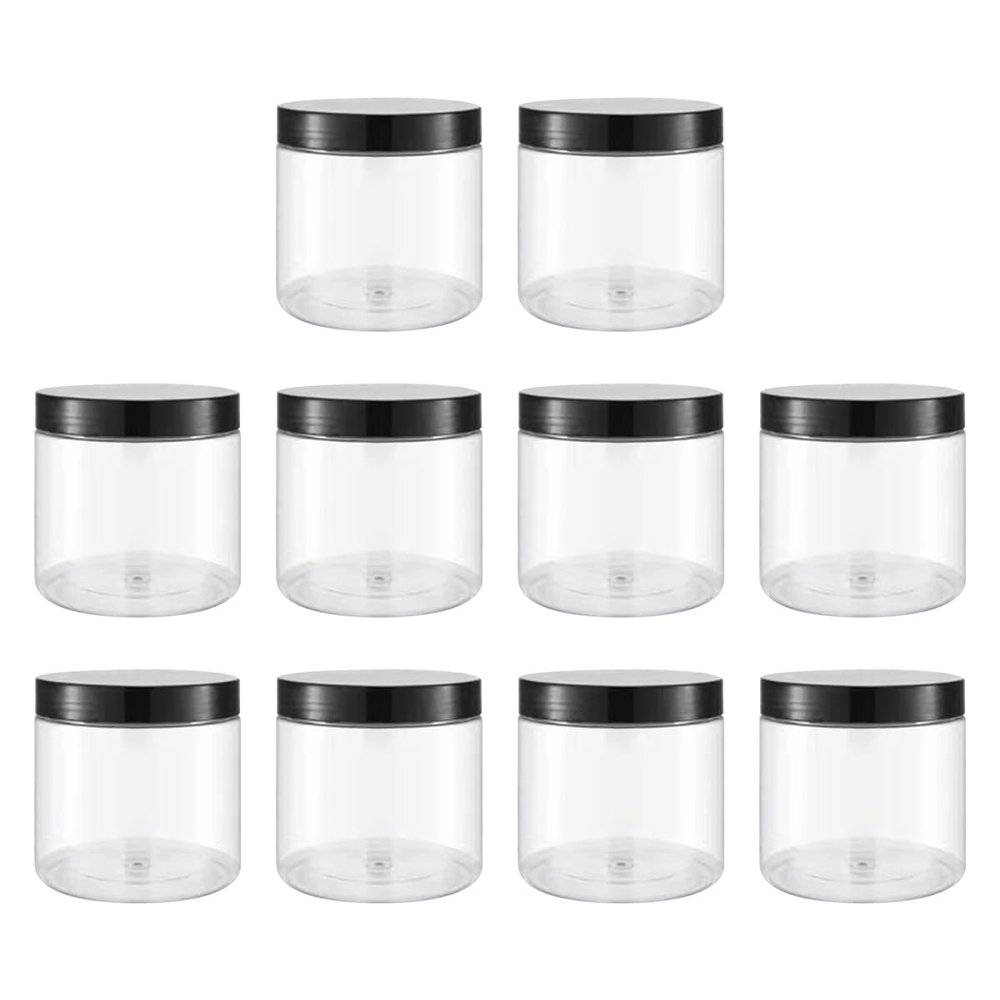ECYC Ltd 10 Pcs Empty Clear Round Jars with Screw Lids, 2.71 OZ Small Plastic Sample Jars Refillable Cosmetic Jars Cream Container with Black Lids for Makeup, Lotion, Glitter, Liquid, Travel Storage
