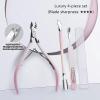 4pcs Dead Skin Scissors Set with PU Storage Leather Case, Nail Art Set, Pink Stainless Steel Manicure Scissors, Home Manicure Tools view 4