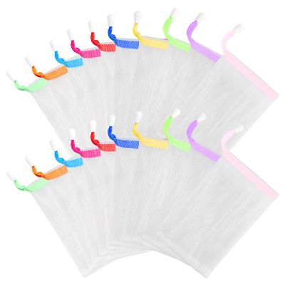 20 Pcs Soap Bag, Colorful Mesh Soap Bag with Drawstring, Thickened Ribbon Foaming Mesh Net Bags Body Cleansing Soaps Bags for Face Washing and Shower