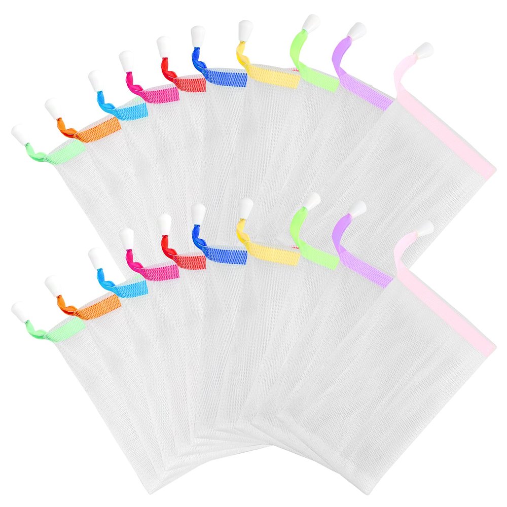 20 Pcs Soap Bag, Colorful Mesh Soap Bag with Drawstring, Thickened Ribbon Foaming Mesh Net Bags Body Cleansing Soaps Bags for Face Washing and Shower