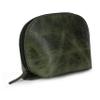 TheAntiq Green Leather Cosmetic Bag - Leather Makeup Pouch, Toiletry Bag for Men & Women, Small Make up Bag, Coin Pouch, Portable Makeup Case for Purse & Travel, Slim, Durable & WaterProof Resistant view 1