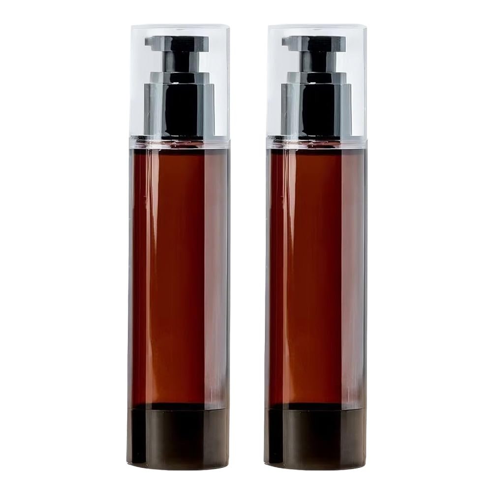 2Pcs 120ml 4oz Amber Plastic Airless Pump Bottles Empty Refillable Vacuum Lotion Pump Press Dispensers Cosmetic Containers for Serum Foundation Toiletries