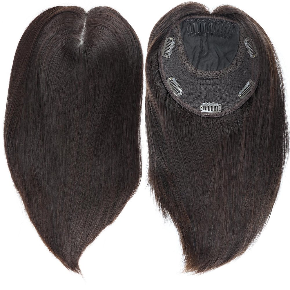 IVGTOP Jewish Topper with High Density Real Virgin European Human Hair Kosher Sheitels for White Women Silk Top Hairpieces Natural Scalp (Natural Black, 6x6, 14inch)