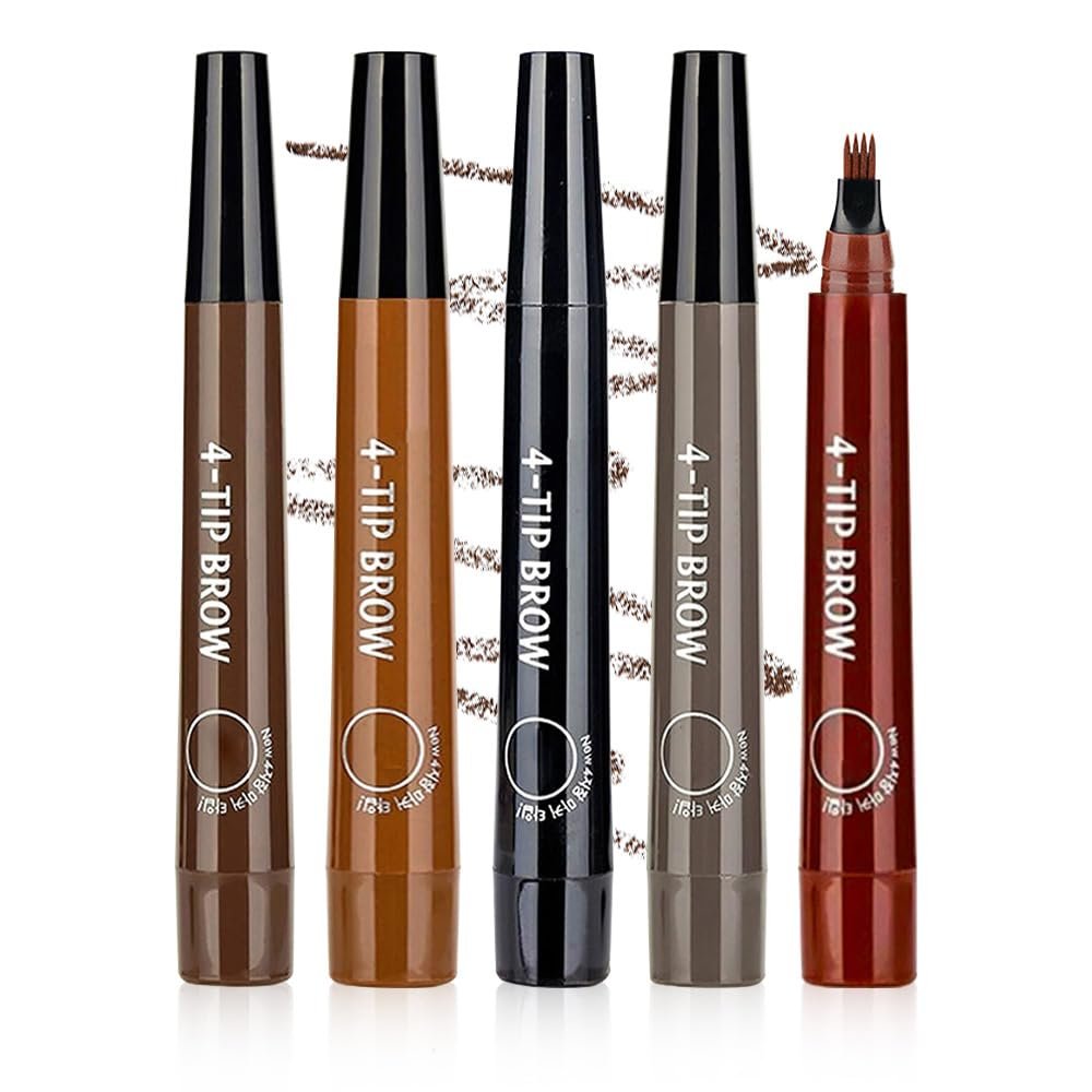 2 Pcs Microblading Eyebrow Contouring Pen, 3D Waterproof Magic Eyebrow Pencil, 4-Tip Microblade Brow Pen Magic Eyebrow Penci Fine-Stroke Long Lasting and Smudge-Proof (5Pcs)