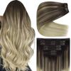 Ve Sunny Clip in Hair Extensions Long Straight Human Hair Clip in Extensions Ombre Real Hair Clips Extensions for Women Dark Brown Ombre Golden Blonde Mix Light Blonde Soft Silky 7pcs 120g 22inch view 1