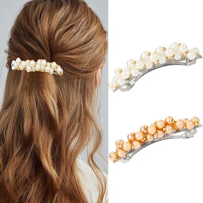 BARTOSI Pearl Hair Barrettes French Hair Clips Pearl Hair Accessories for Women and Girls (Pack of 2)